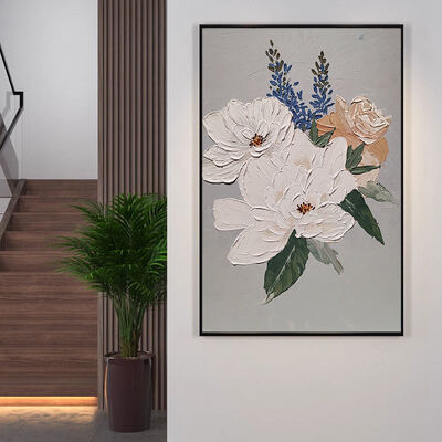 Modern Hand Painted 3D Relief Abstract White Flower Landscape Canvas Oil Painting Customizable Size Wall Art