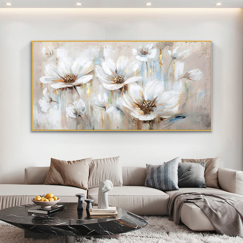 Customized Size Accepted 100% Hand Painted Wall Art Abstract White Flowers Home Decor Modern Abstract Flowers Oil Painting
